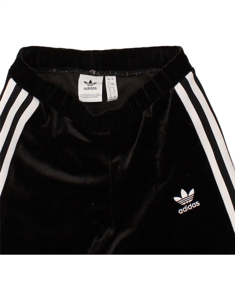 ADIDAS Womens Velour Tracksuit Trousers UK 4 XS Black Polyester | Vintage Adidas | Thrift | Second-Hand Adidas | Used Clothing | Messina Hembry 