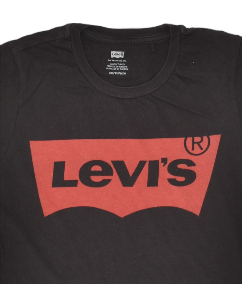 LEVI'S Womens Graphic T-Shirt Top UK 2 2XS Black Cotton | Vintage Levi's | Thrift | Second-Hand Levi's | Used Clothing | Messina Hembry 