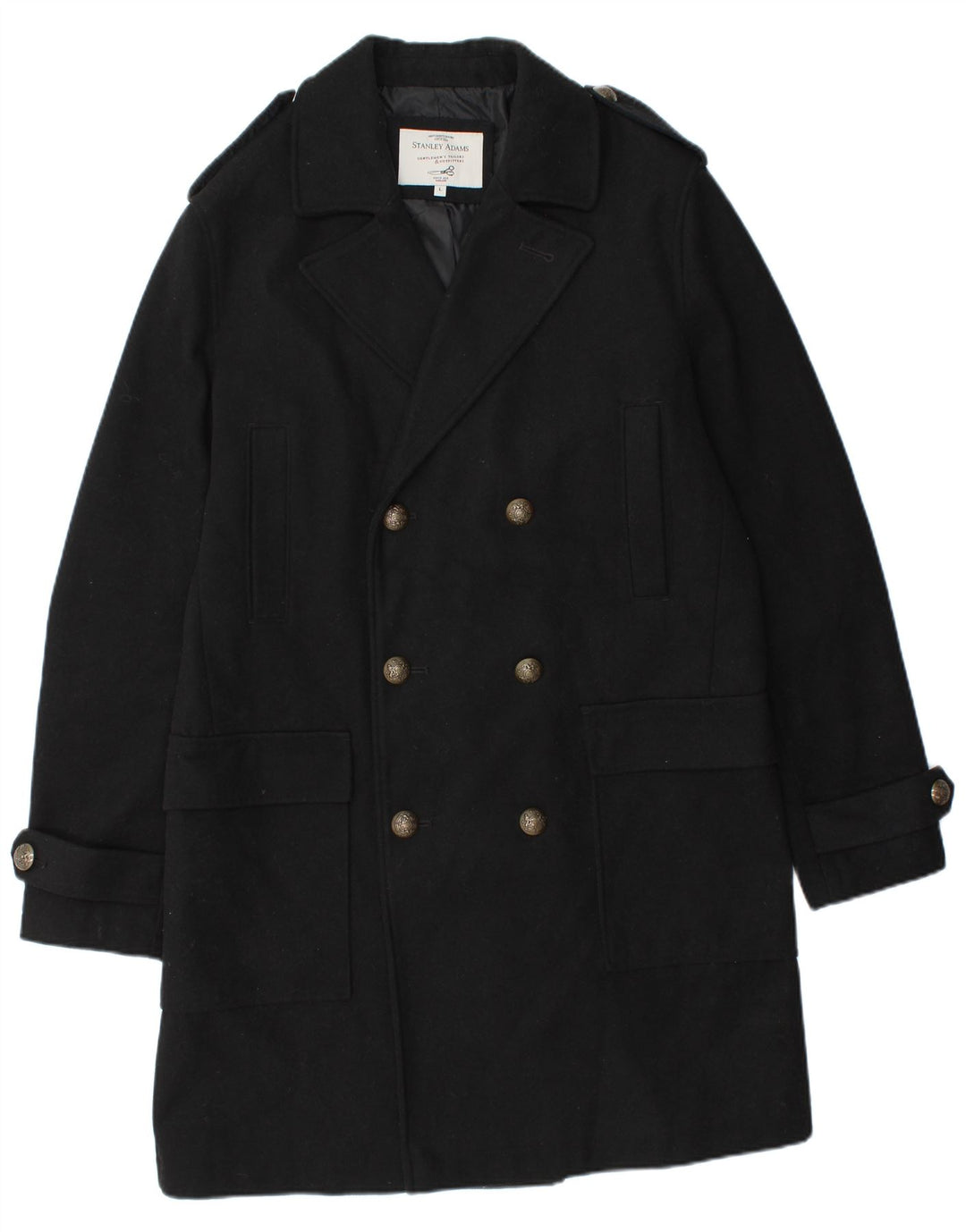 STANLEY ADAMS Mens Military Double Breasted Coat UK 40 Large Black