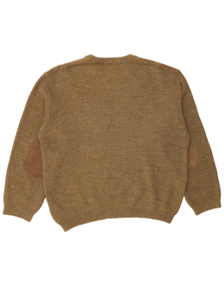 Marks & Spencer Mens Crew Neck Jumper Sweater Large Khaki Colourblock Wool