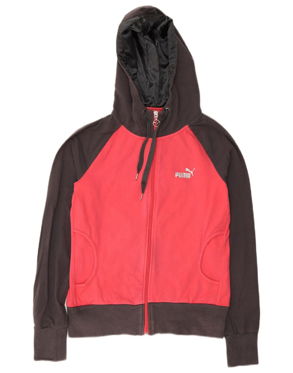 Puma Womens Zip Hoodie Sweater UK 12 Medium  Pink Colourblock Cotton