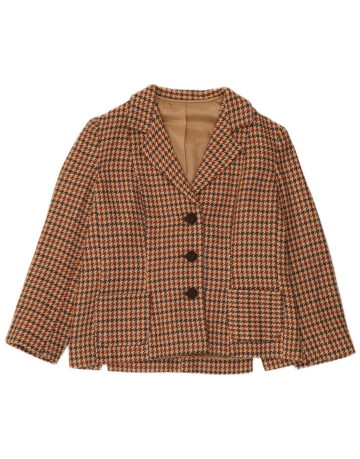Vintage Womens 3 Button Blazer Jacket UK 12 Medium Beige Houndstooth