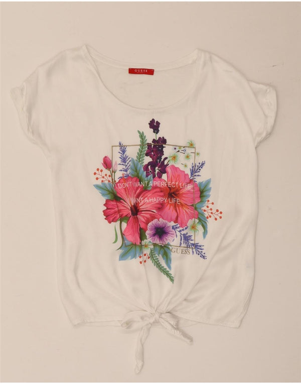 Guess Womens Graphic T-Shirt Top UK 10 Small White Floral