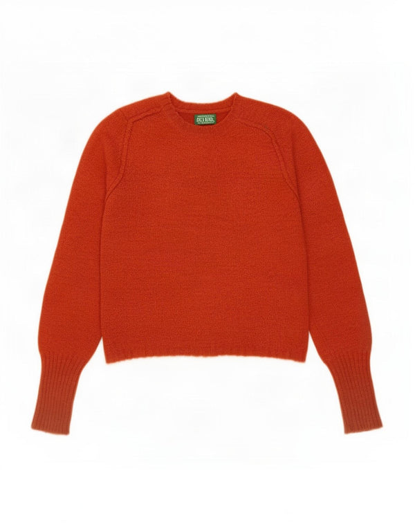Benetton Womens Crop Crew Neck Jumper Sweater UK 10 Small Orange Acrylic