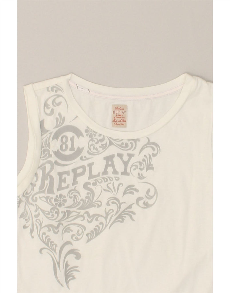 REPLAY Girls Graphic Vest Top 7-8 Years White | Vintage Replay | Thrift | Second-Hand Replay | Used Clothing | Messina Hembry 