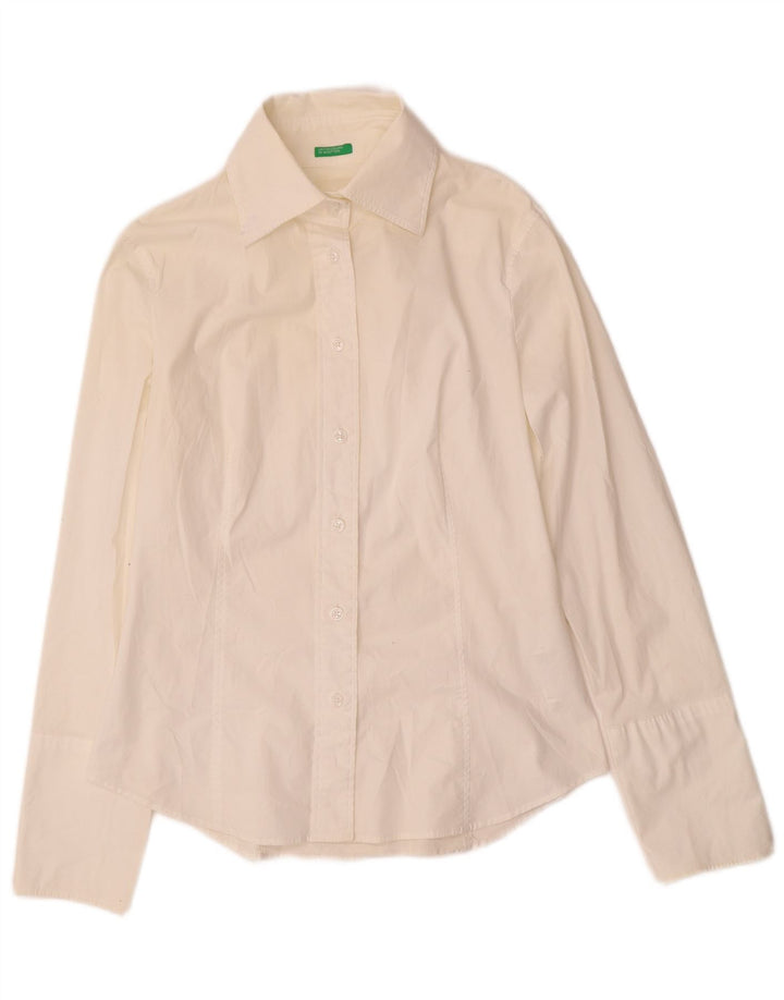 Benetton Womens Formal Shirt UK 12 Medium White Cotton
