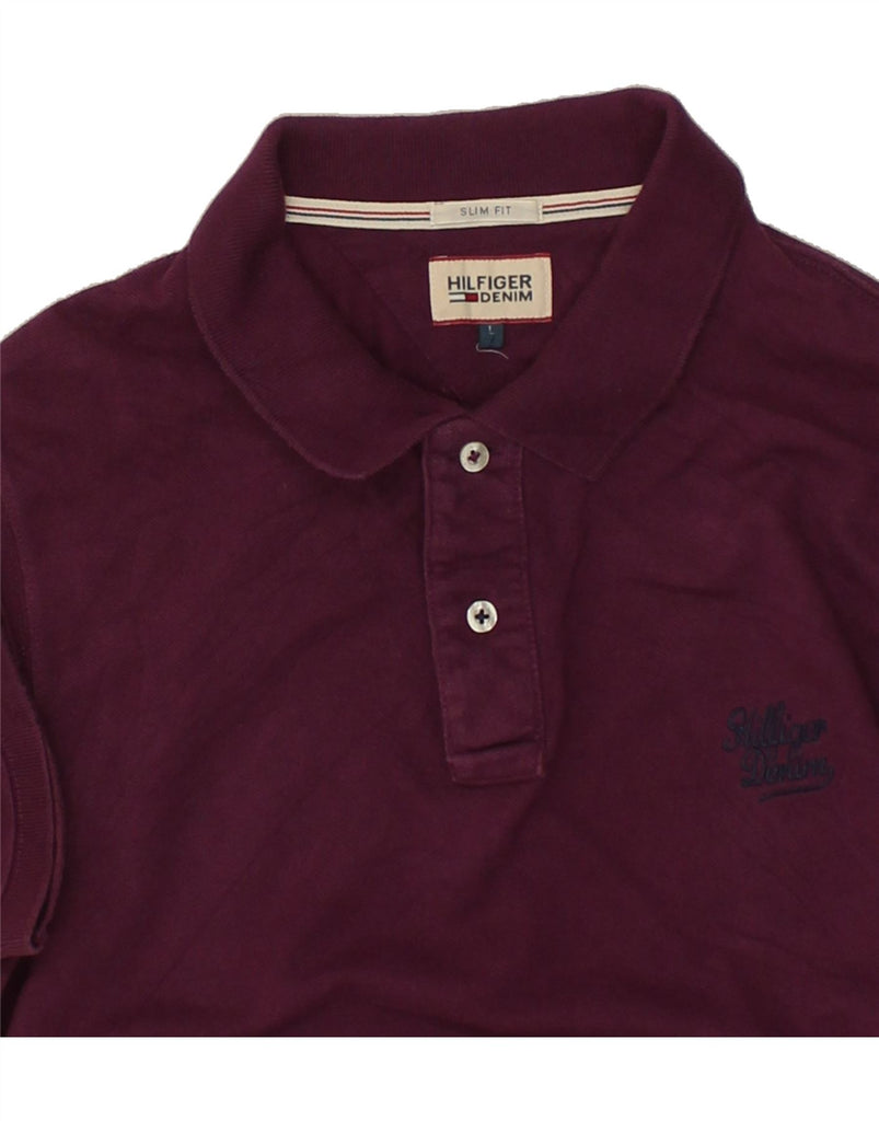 TOMMY HILFIGER Mens Slim Fit Polo Shirt Large Maroon Cotton Vintage Tommy Hilfiger and Second-Hand Tommy Hilfiger from Messina Hembry 