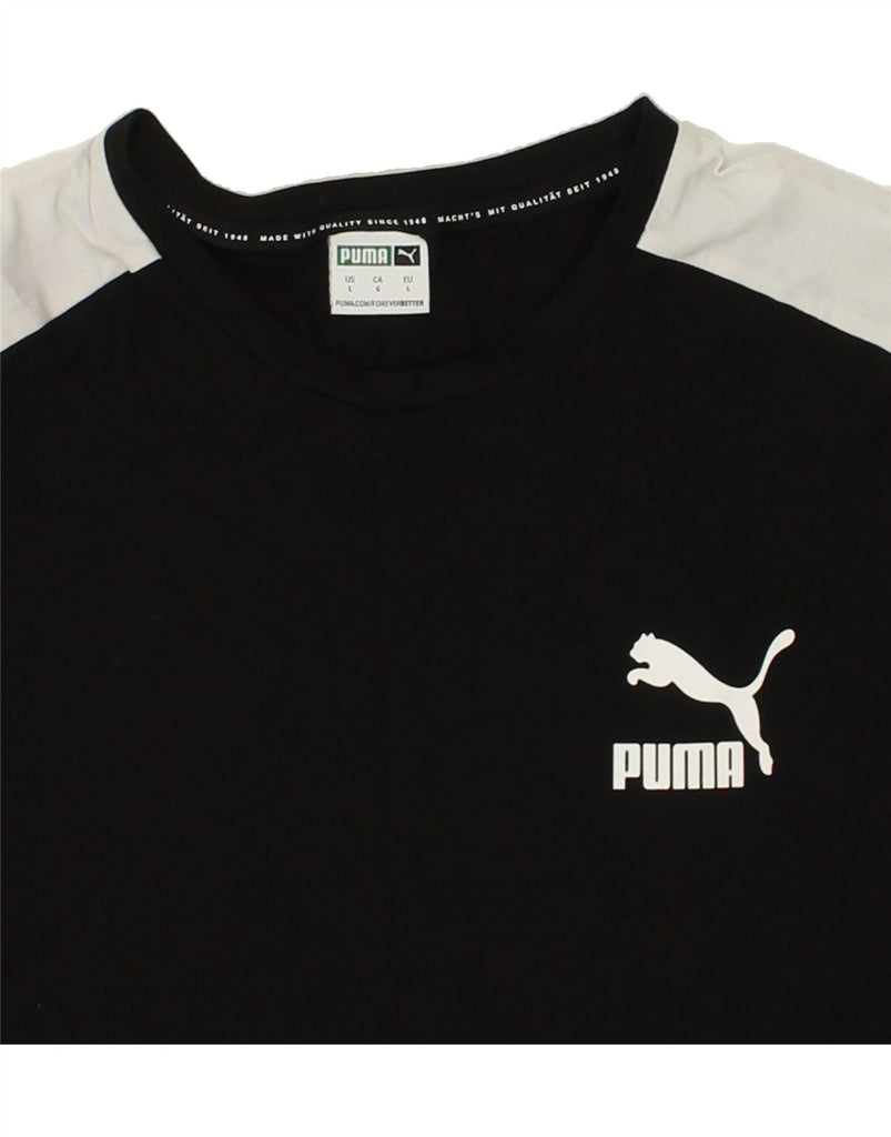 PUMA Mens T-Shirt Top Large Black Colourblock | Vintage Puma | Thrift | Second-Hand Puma | Used Clothing | Messina Hembry 