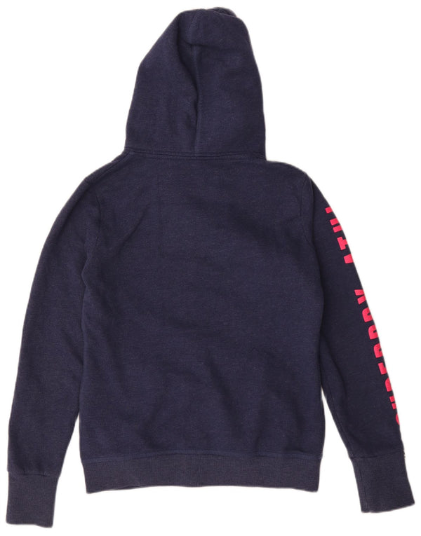 Superdry Womens Graphic Zip Hoodie Sweater UK 14 Medium Navy Blue Cotton