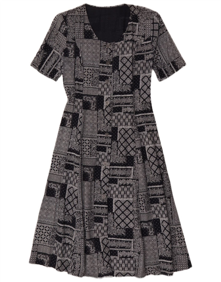 Vintage Womens A-Line Dress UK 14 Medium Grey Patchwork