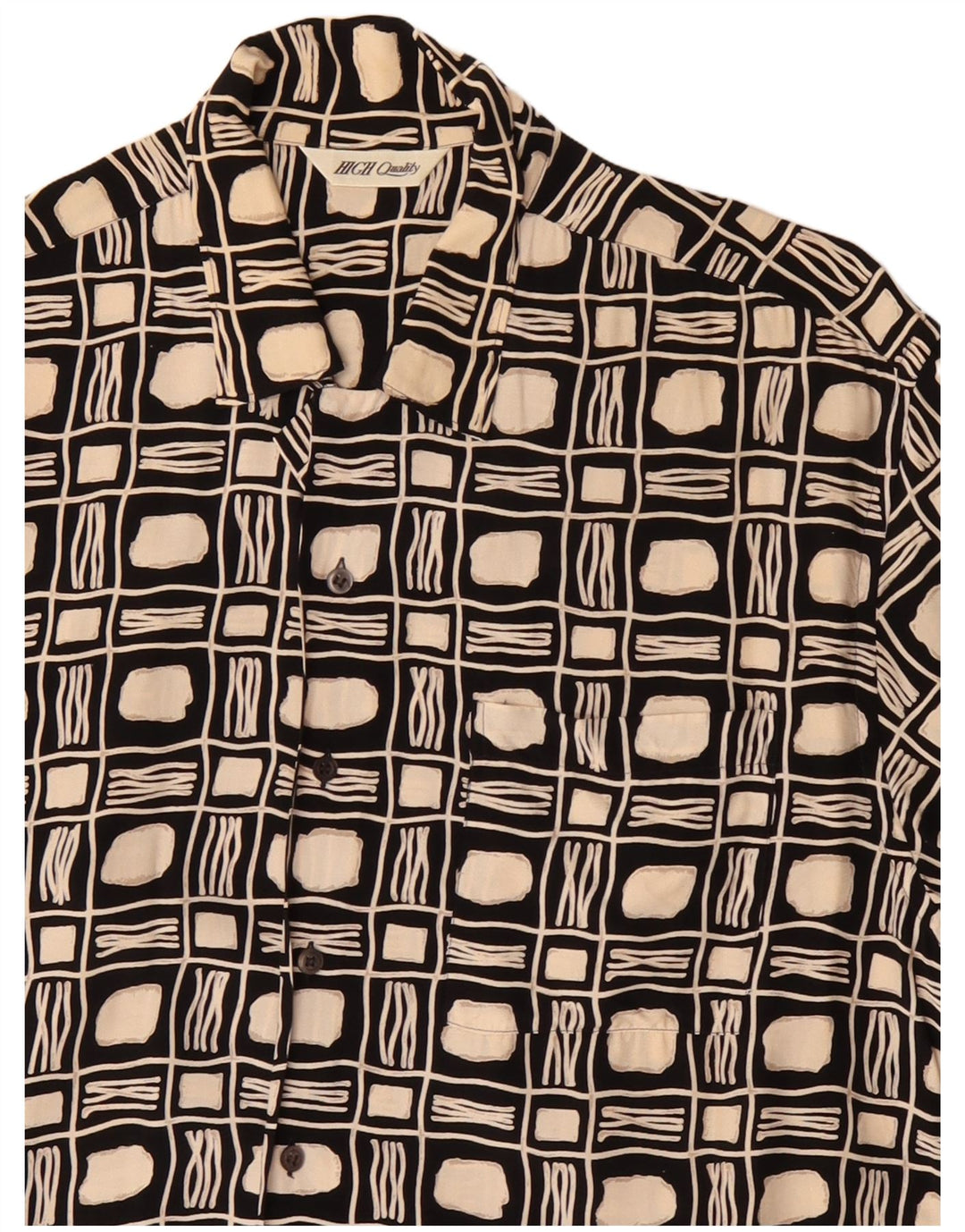 Vintage Mens Short Sleeve Shirt Large Black Geometric