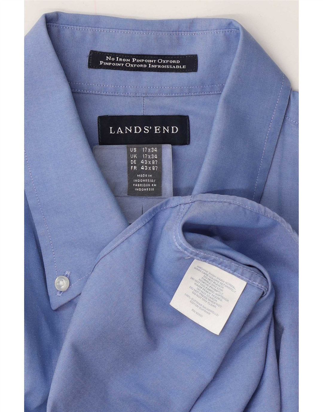 Lands End Mens Shirt Size 17 43 XL Blue Cotton