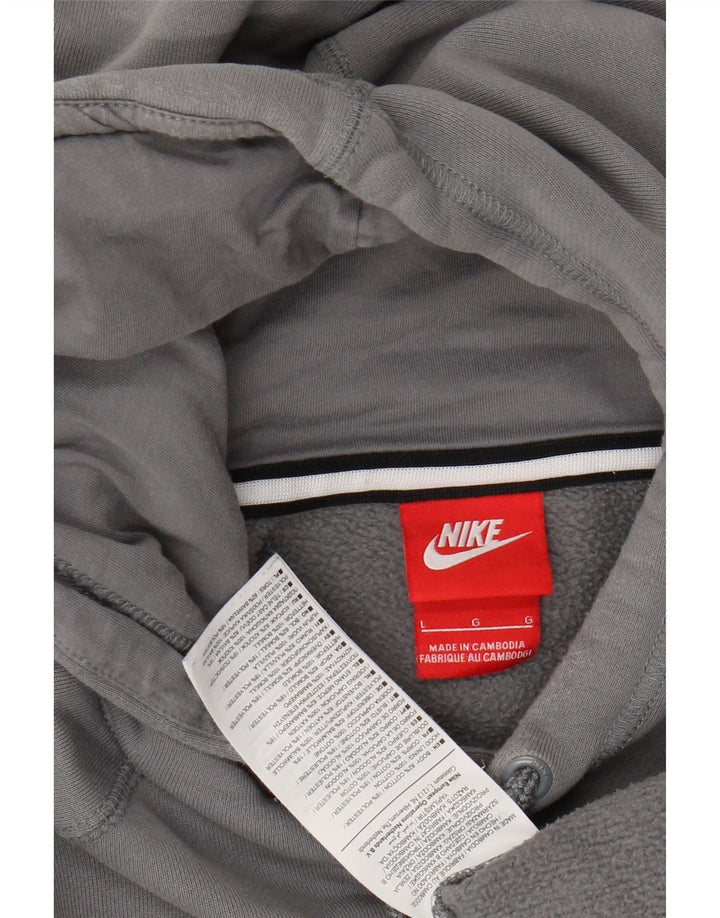 NIKE Mens Graphic Hoodie Jumper Large Grey Cotton