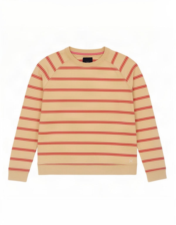 Crew Clothing Womens Sweatshirt Jumper UK 14 Medium Beige Striped Cotton