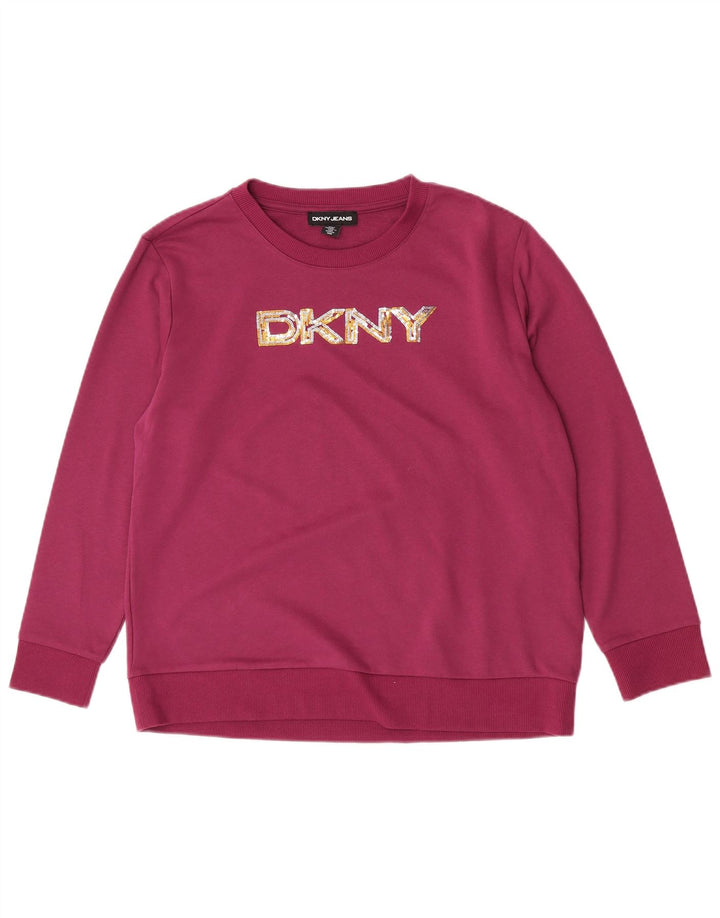 Dkny Womens Graphic Sweatshirt Jumper UK 14 Medium Purple Cotton