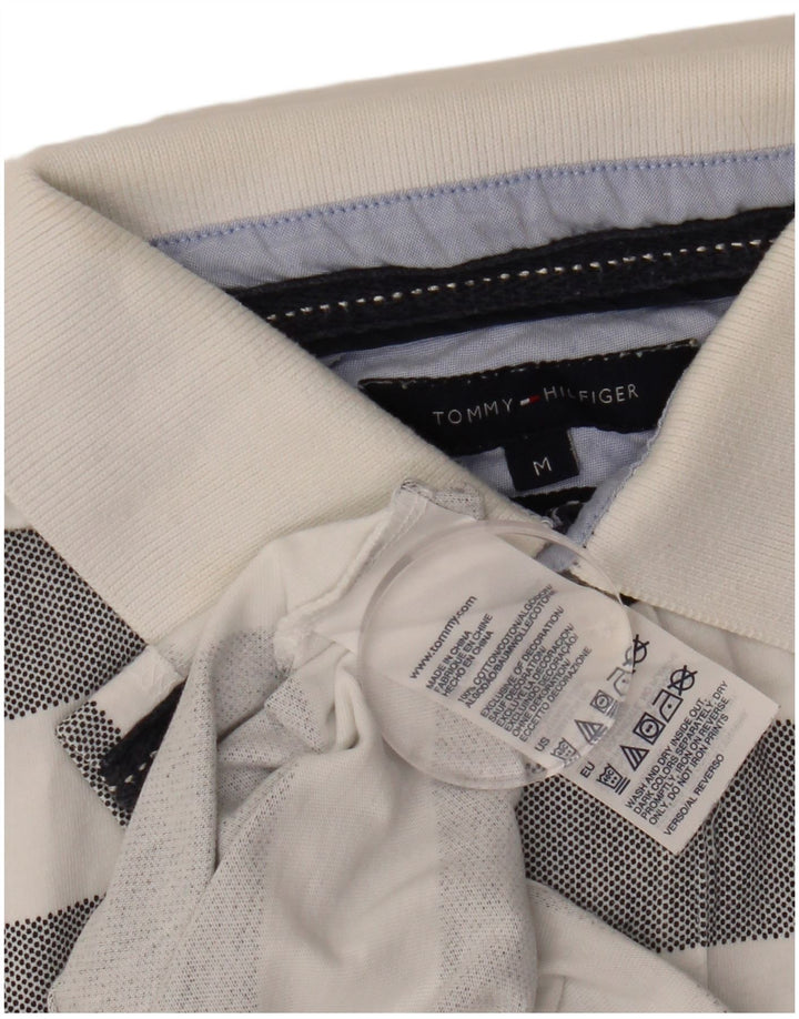 TOMMY HILFIGER Mens Polo Shirt Medium Grey Striped Cotton