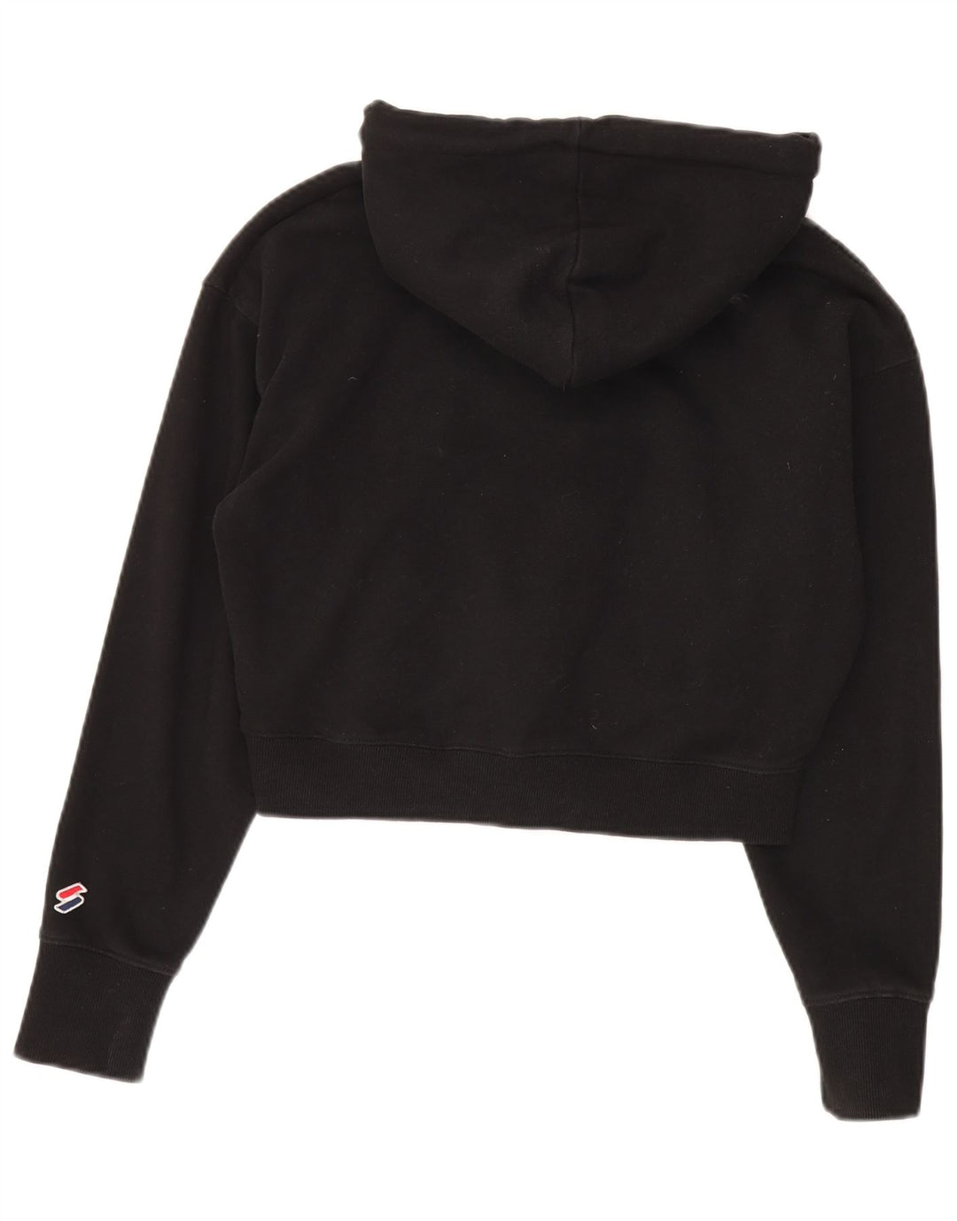 Superdry Womens Oversized Graphic Crop Hoodie Jumper UK 12 Medium Black