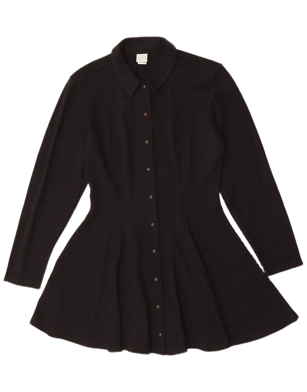 Benetton Womens Knit Shirt Dress UK 14 Medium Black Wool