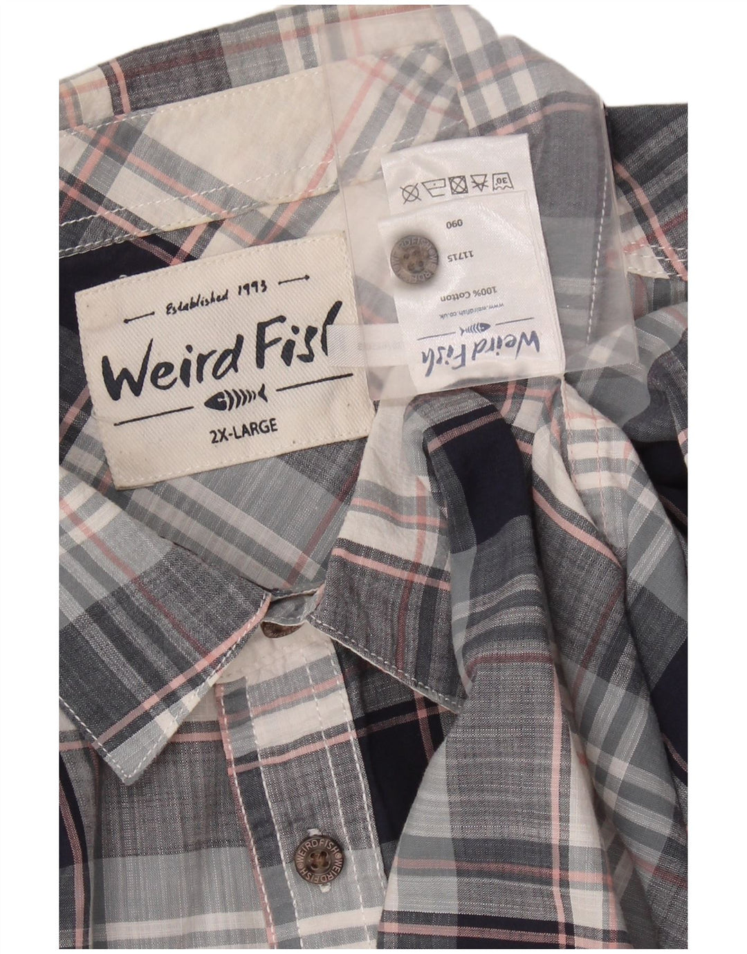 WEIRD FISH Mens Short Sleeve Shirt 2XL Navy Blue Check Cotton