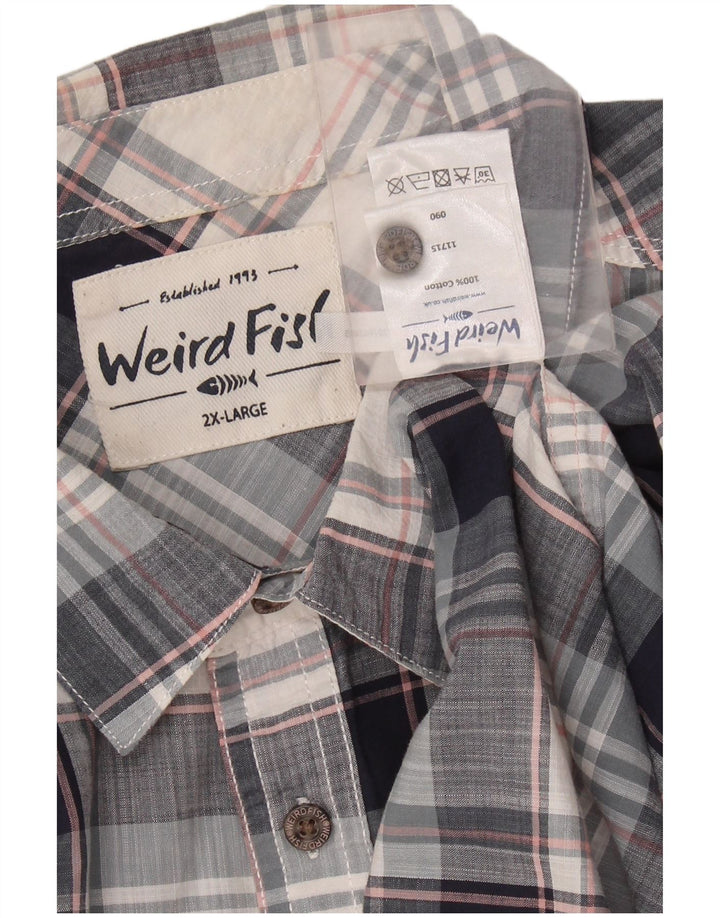 WEIRD FISH Mens Short Sleeve Shirt 2XL Navy Blue Check Cotton