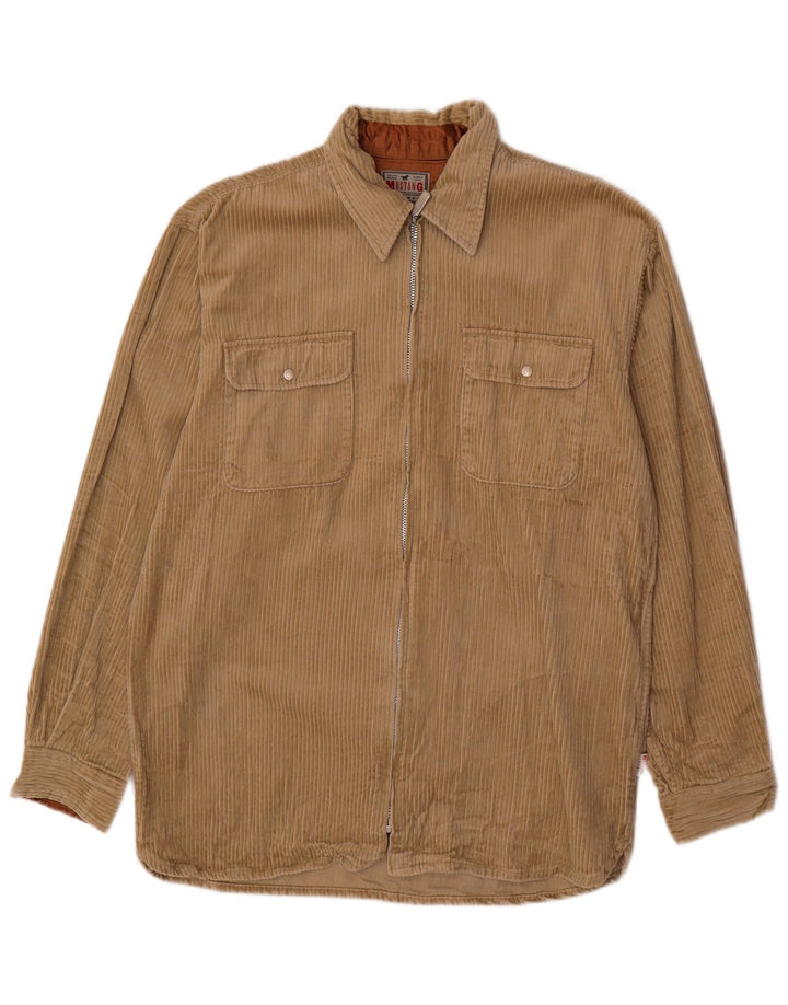 Mustang Mens Corduroy Shirt Medium Beige Cotton