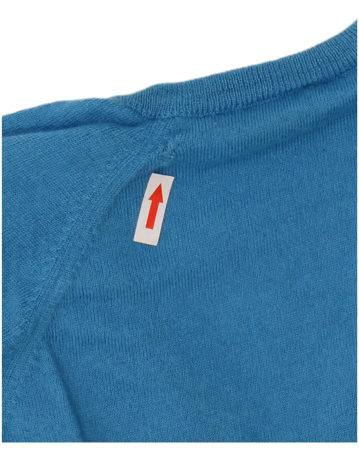 Fred Perry Womens V-Neck Jumper Sweater UK 12 Medium Blue Wool