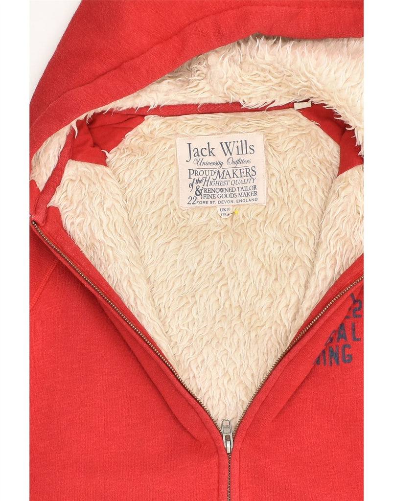 JACK WILLS Womens Sherpa Zip Hoodie Sweater UK 10 Small  Red Cotton | Vintage Jack Wills | Thrift | Second-Hand Jack Wills | Used Clothing | Messina Hembry 