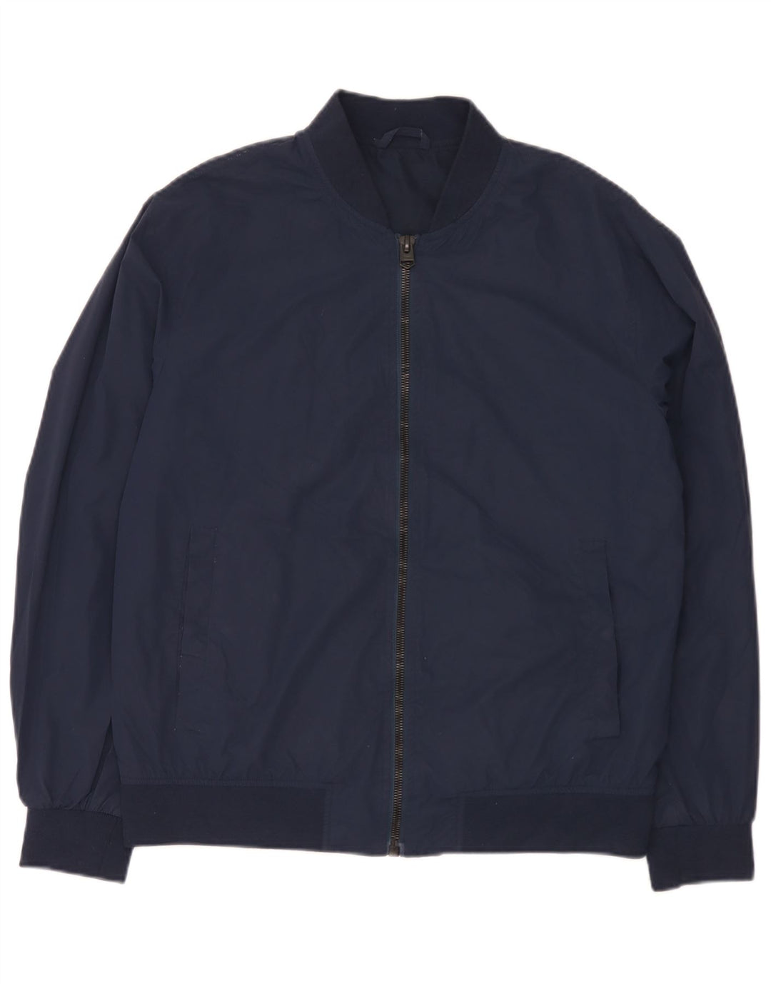 Zara Mens Bomber Jacket UK 40 Large Navy Blue Polyester
