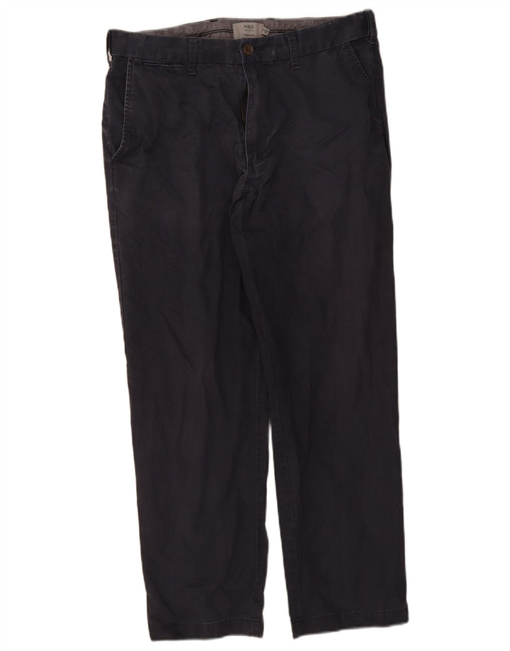 Marks & Spencer Mens Regular Chino Trousers W34 L29 Navy Blue Cotton