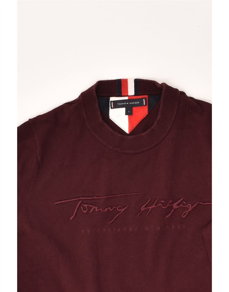 TOMMY HILFIGER Womens Graphic Sweatshirt Jumper UK 10 Small Burgundy | Vintage Tommy Hilfiger | Thrift | Second-Hand Tommy Hilfiger | Used Clothing | Messina Hembry 