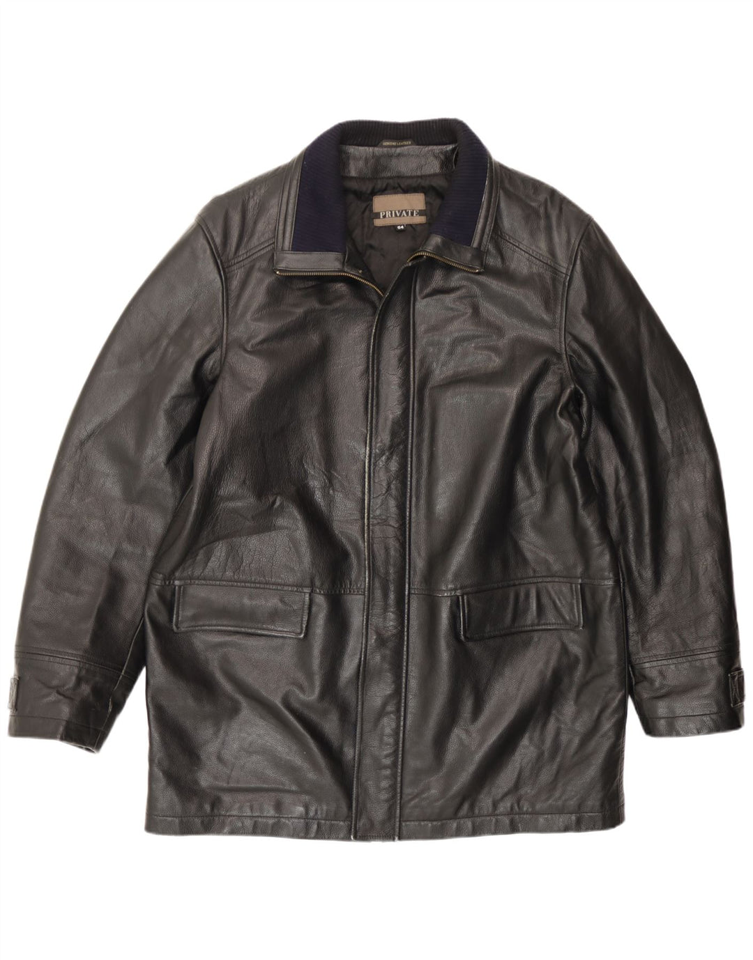 Private Mens Leather Jacket IT 54 2XL Black Leather