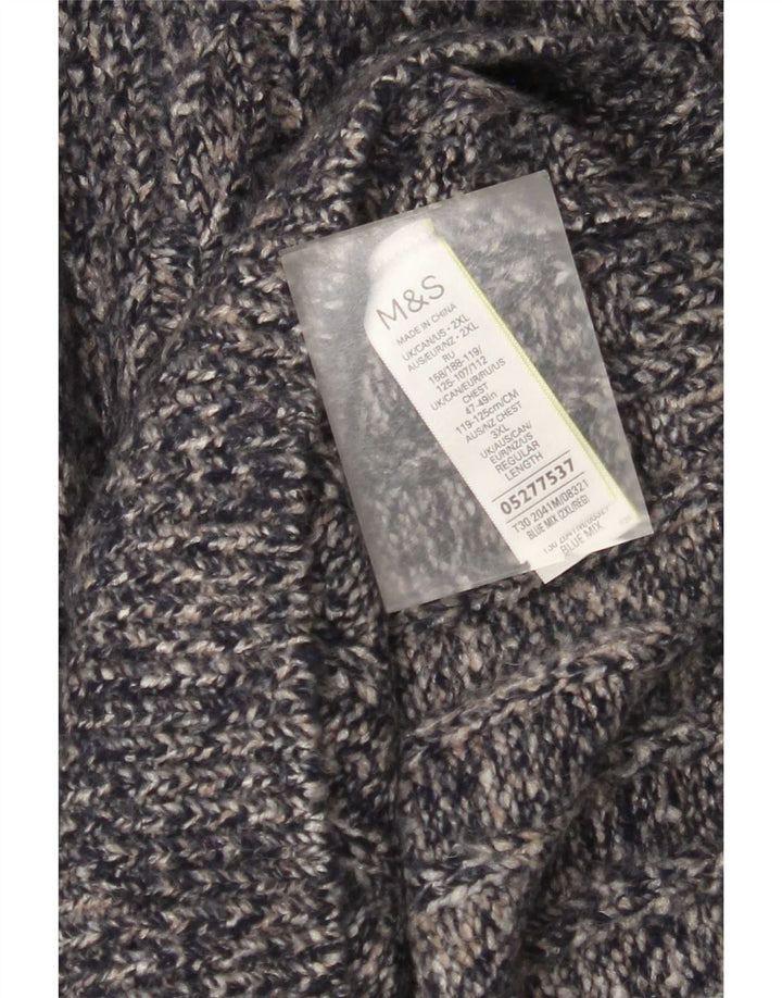 Marks & Spencer Mens Zip Neck Jumper Sweater 2XL Blue Flecked Acrylic