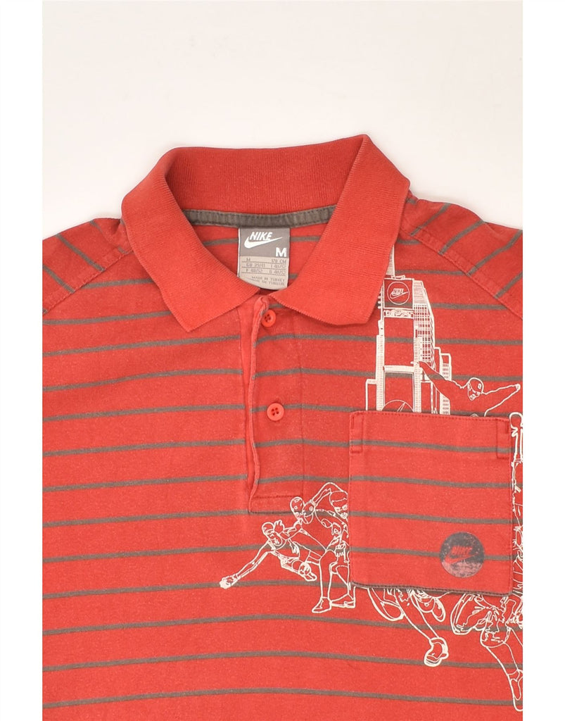 NIKE Mens Graphic Polo Shirt UK 39/41 Medium Red Striped Cotton | Vintage Nike | Thrift | Second-Hand Nike | Used Clothing | Messina Hembry 