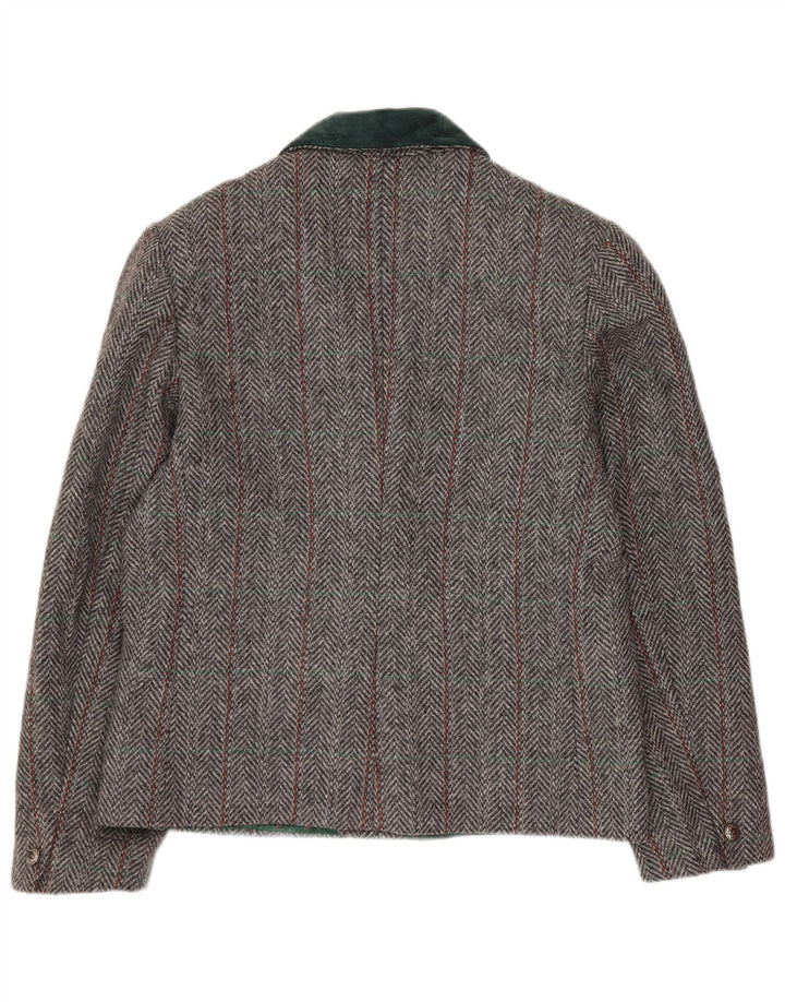Vintage Womens Double Breasted Blazer Jacket UK 14 Medium Grey Herringbone