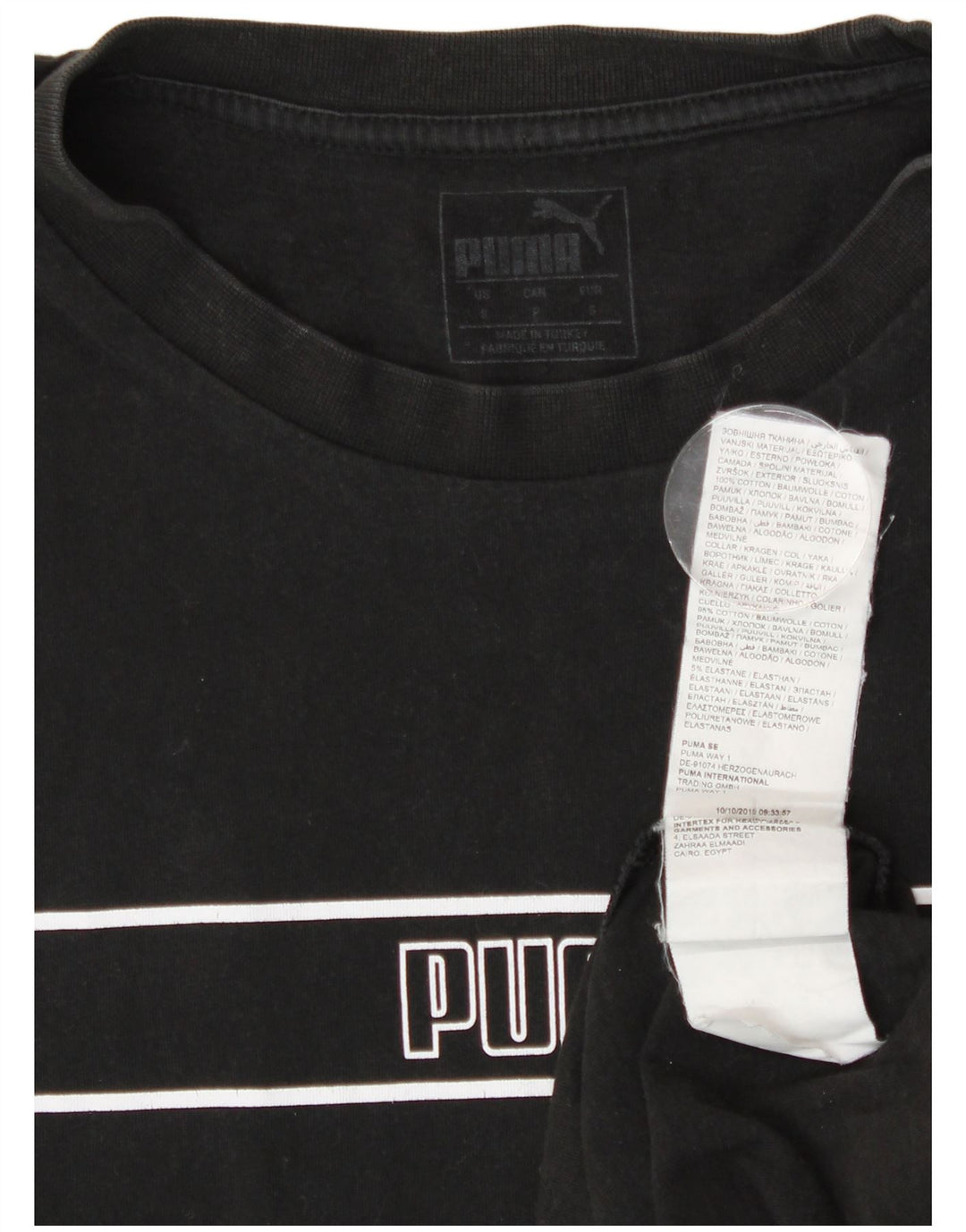 Puma Mens Graphic T-Shirt Top Small Black Striped Cotton