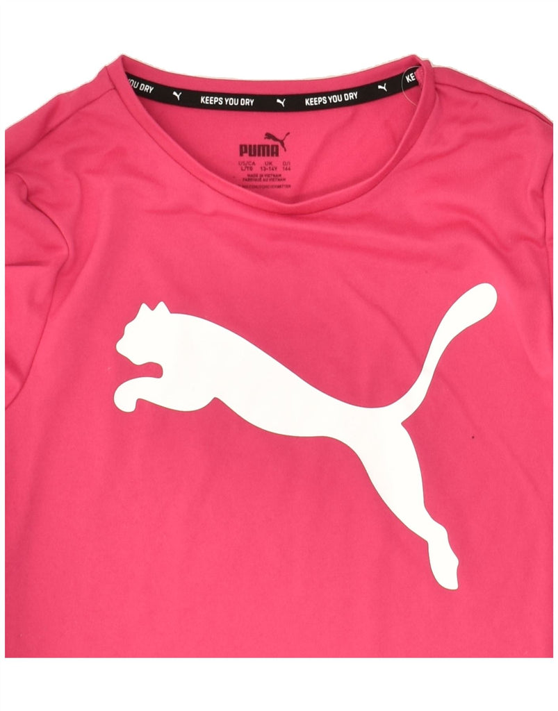 PUMA Girls Graphic T-Shirt Top 13-14 Years Pink Polyester | Vintage Puma | Thrift | Second-Hand Puma | Used Clothing | Messina Hembry 