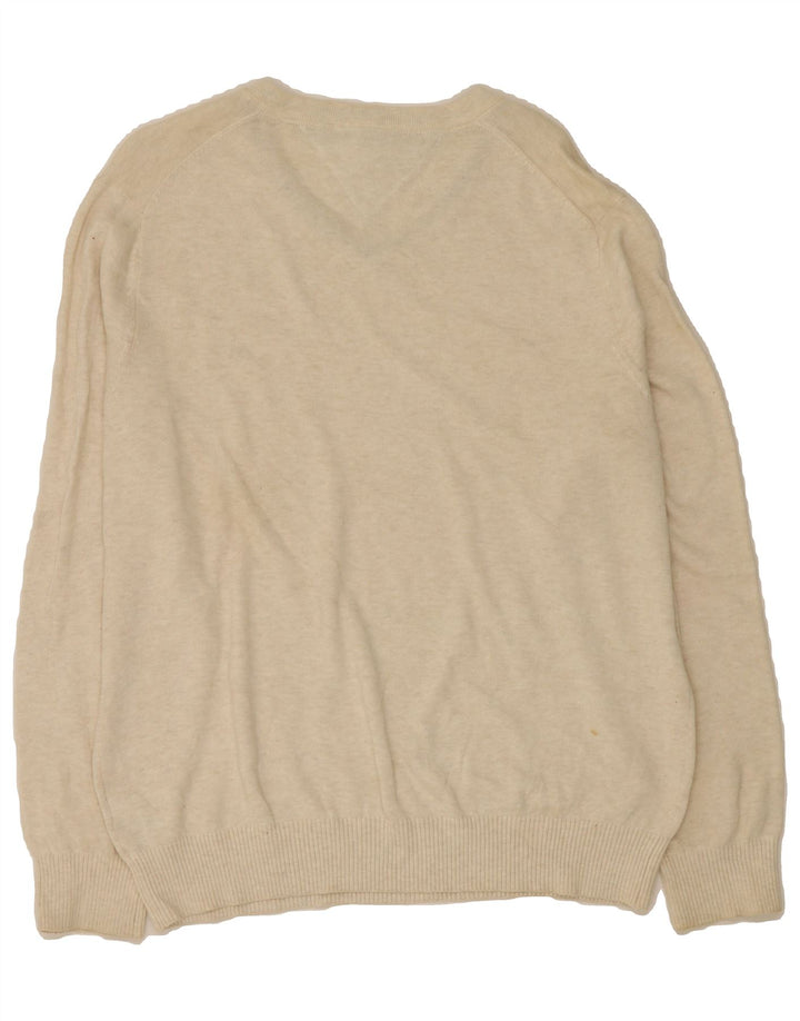 TOMMY HILFIGER Mens V-Neck Jumper Sweater Large Beige Cotton Vintage Tommy Hilfiger and Second-Hand Tommy Hilfiger from Messina Hembry 