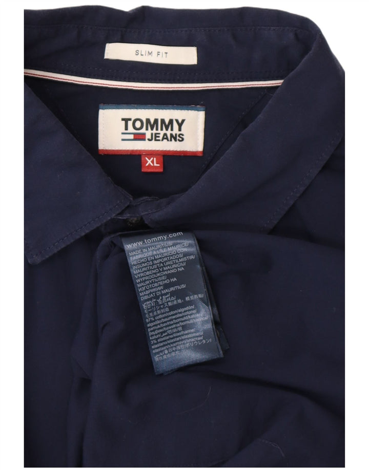 TOMMY HILFIGER Mens Slim Fit Shirt XL Navy Blue Cotton
