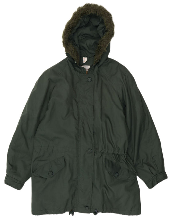 Vintage Womens Hooded Parka Jacket UK 20 2XL Green Polyester