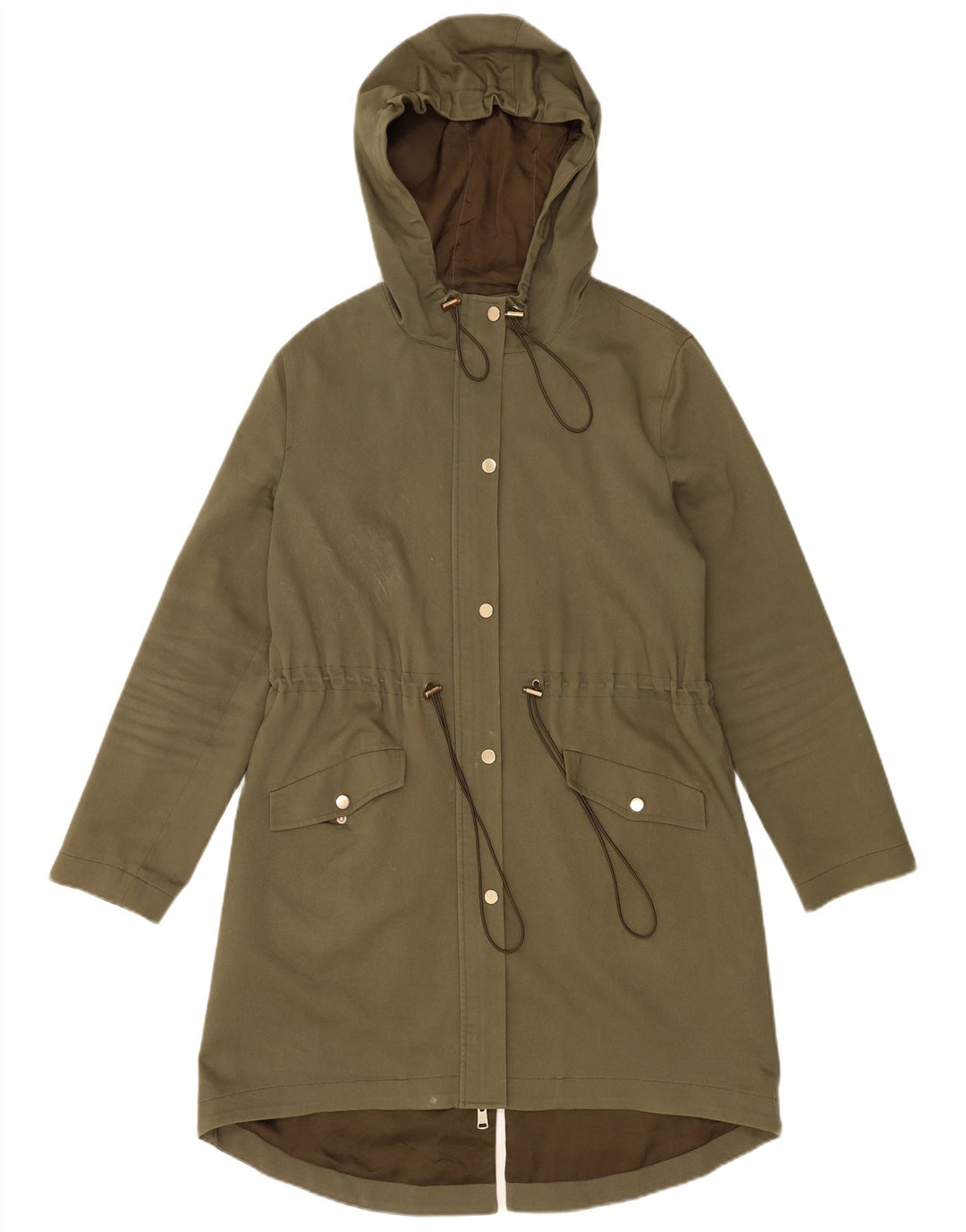 Reiss Womens Hooded Oversized Parka Jacket UK 8 Small Khaki Cotton