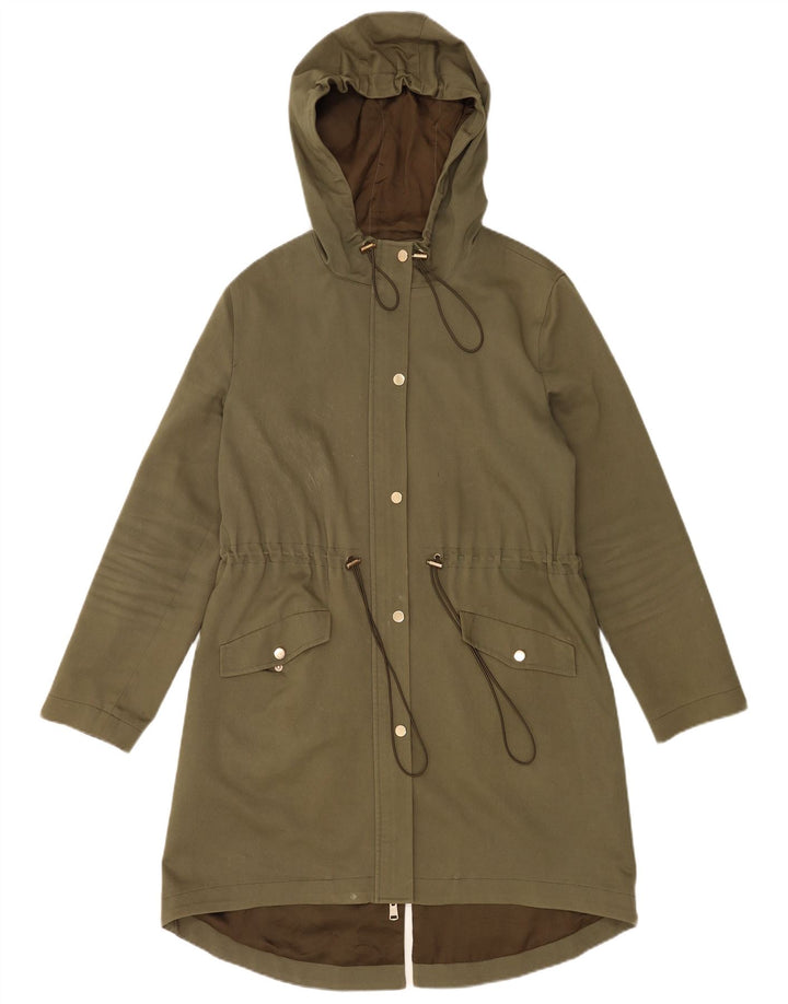 Reiss Womens Hooded Oversized Parka Jacket UK 8 Small Khaki Cotton