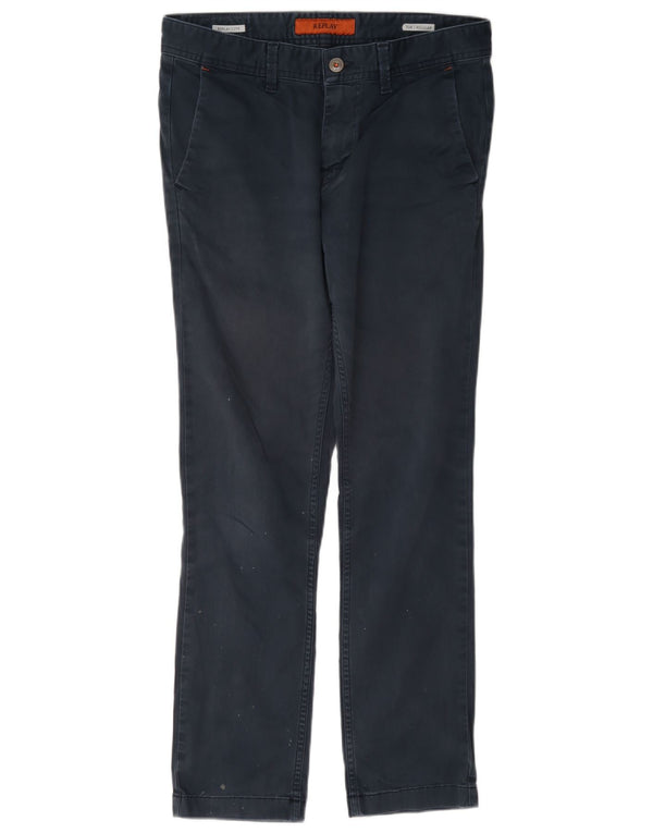 Replay Mens Tom Regular Chino Trousers W29 L30 Navy Blue Cotton