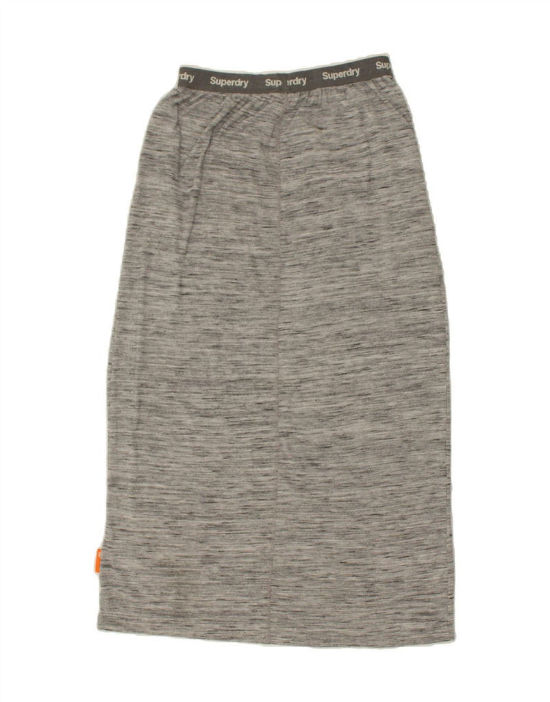 SUPERDRY Womens Graphic Maxi Skirt UK 12 Medium W28 Grey Flecked Polyester | Vintage Superdry | Thrift | Second-Hand Superdry | Used Clothing | Messina Hembry 