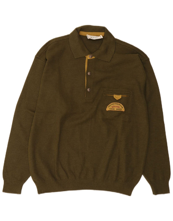 Donny & Max Mens Polo Neck Jumper Sweater Large Green Wool