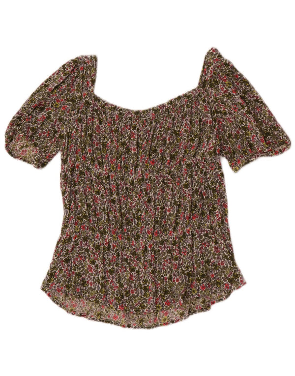 Benetton Girls Off Shoulders Blouse Top 13-14 Years 3XL Khaki Floral