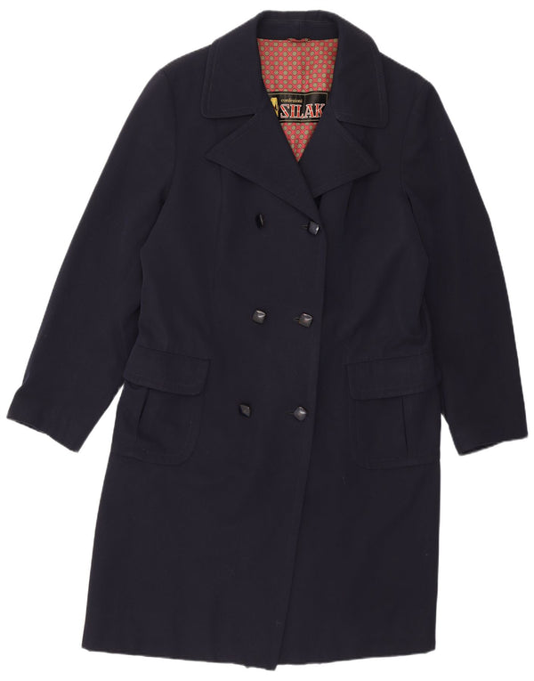 Vintage Womens Double Breasted Coat UK 14 Medium Navy Blue Virgin Wool