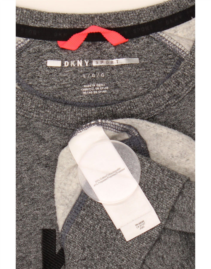 Dkny Womens Graphic Sweatshirt Jumper UK 16 Large Grey Cotton
