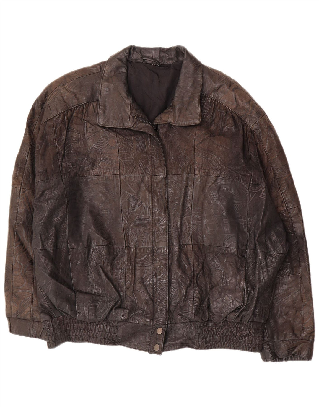 VINTAGE Womens Oversized Jacket EU 38 Medium Brown Geometric Leather
