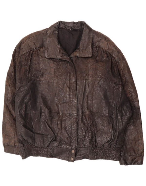 VINTAGE Womens Oversized Jacket EU 38 Medium Brown Geometric Leather