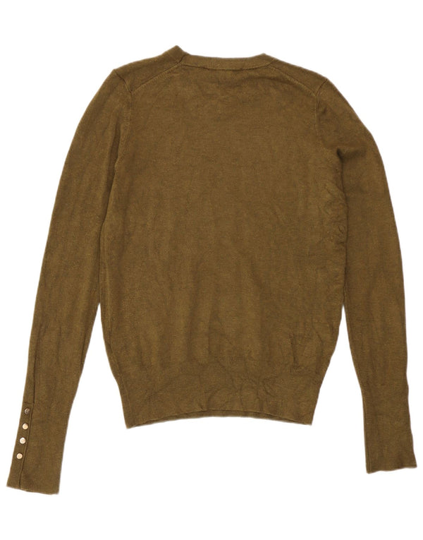 Zara Womens Crew Neck Jumper Sweater UK 10 Small Khaki Viscose
